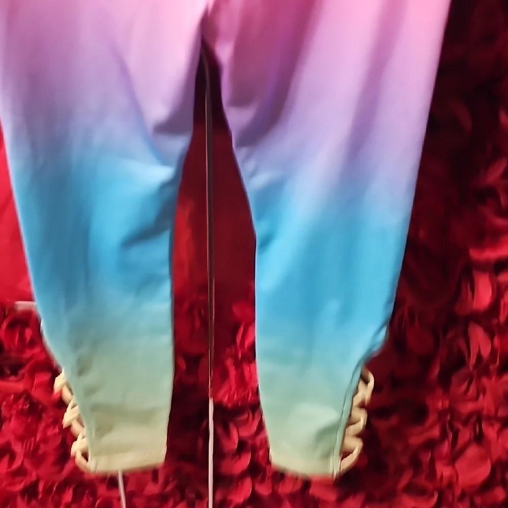Justice NWT High Waist Gradient Active Leggings - Pink and Blue Size 6